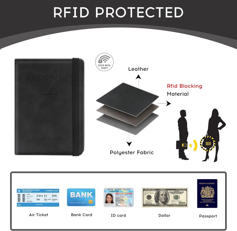 ILIYAH -Passport Cover-Passport Holder Travel Wallet-RFID-Blocking Passport Case Travel Accessories Card Holder Wallet Unisex Travel Gifts（Black） - Image 3